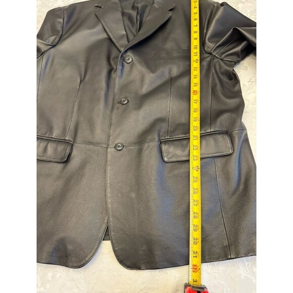 Stafford Black 100% Genuine Leather Blazer Sport Coat Mens XL 3 Button Preppy - Picture 15 of 16